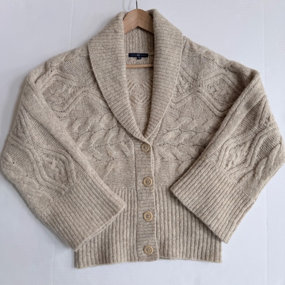 GAP Sweaters - GAP Womens Soft Beige Cable Knit Wool Blend Kimono Cardigan Sweater Size M